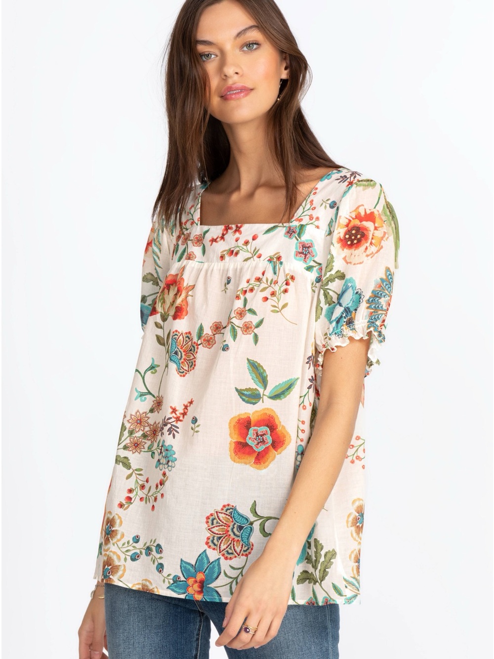 Johnny Was Ekru Ardell floral puff sleeve top large - Picture 2 of 9